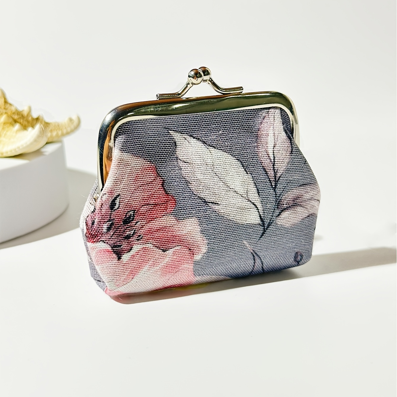 

1pc Élégant Mini Porte-Monnaie en Polyester Imprimé Floral, Pochette à Monnaie pour Femme avec Fermeture à Boucle, Nettoyage à l'Humide, Non Doublé - Couleur