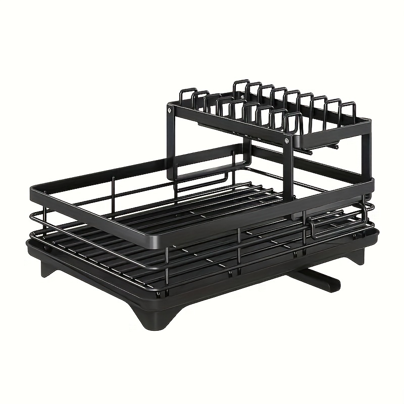 TEMU Black, Faridabio -saving Double Tier Kitchen Organizer With Drainage - Black Steel, Dish Rack For Countertop