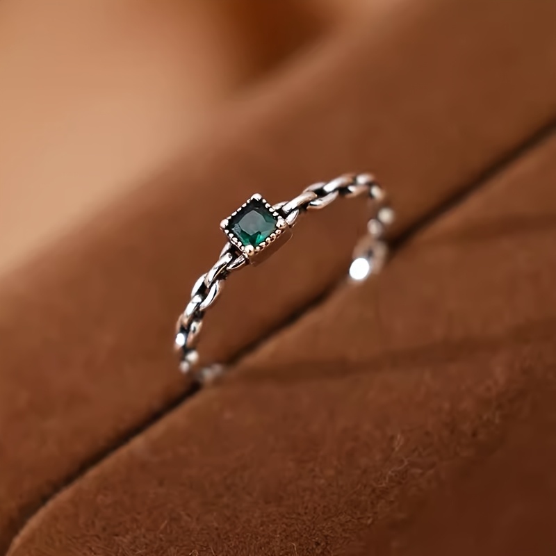 TEMU Un anillo cuadrado verde único y elegante para mujer, con un lujoso diseño retro en joyería de moda