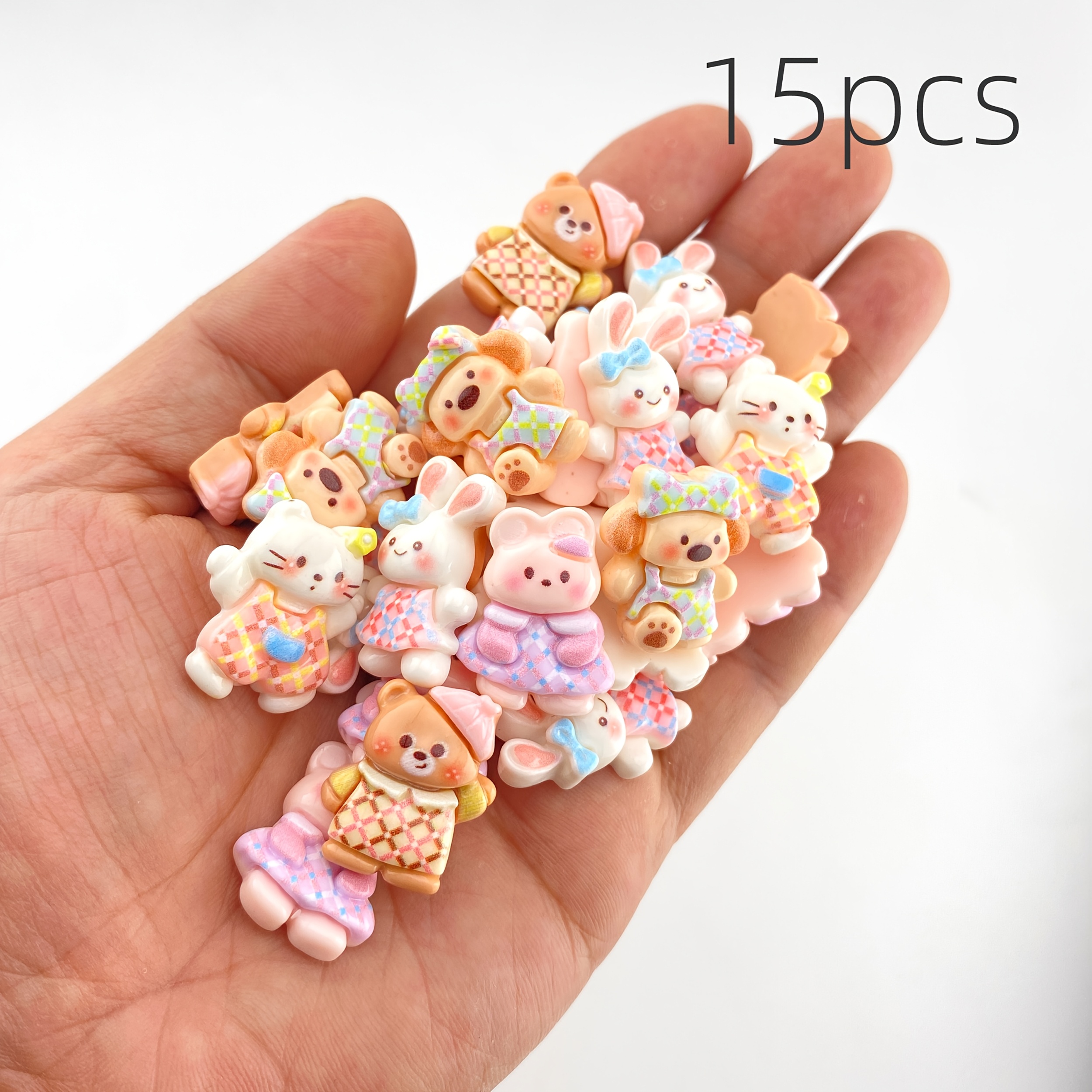 TEMU 15pcs Set Of 5 Different Small Animal-shaped Resin Decorative Patches, Decorative Beads, Beads & Bead Assortments, , Gifts, Rabbit, Bear, Dog,