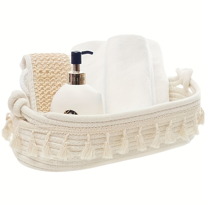 

Boho Chic Cotton Rope Basket With Handles - Versatile Storage Solution For Bathroom, Home Decor & Organizing Sundries