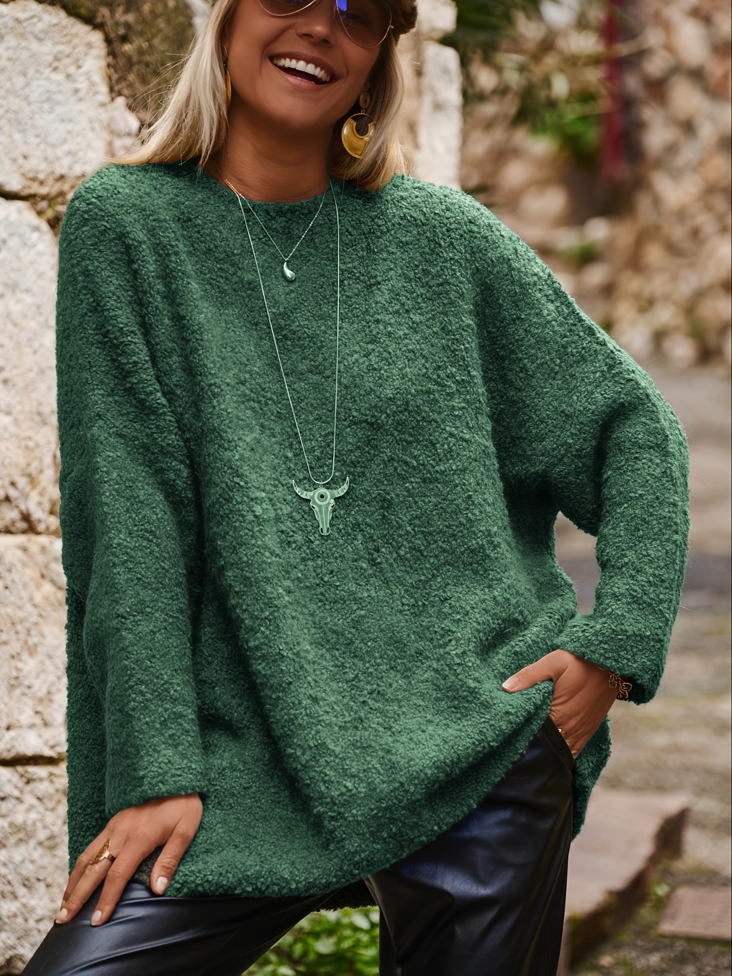 womens plus size plush sweater oversized casual long sleeve Temu