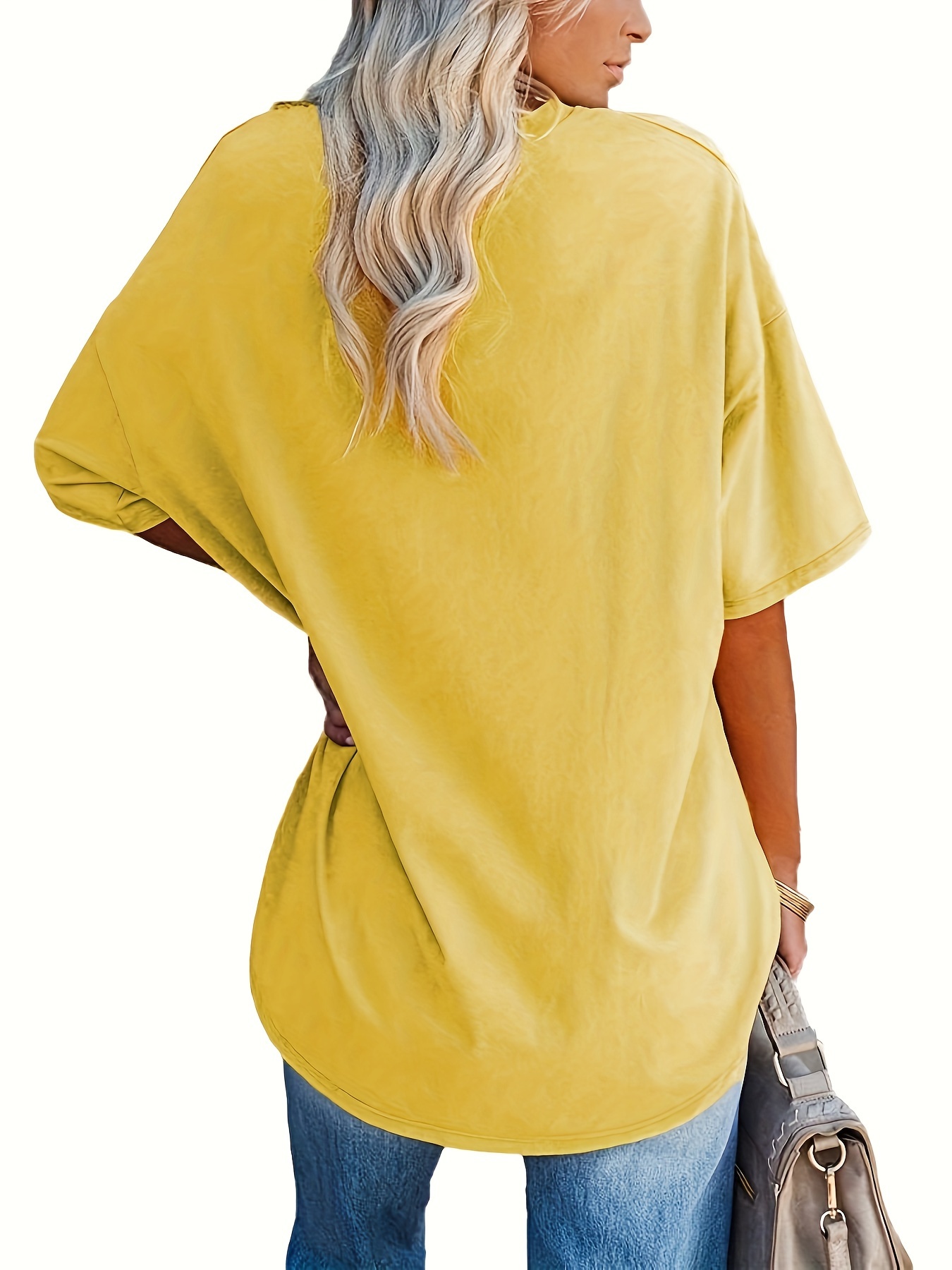 Women's Loose-Fit V-Neck Half-Sleeve Blouse - Soft Stretch, Solid Color, Spring/Summer Casual & Formal Wear, Elegant & Breathable, Transitional Weather Clothing, Middle Eastern Style, Comfortable Fit, Stretchy Fabric Top
