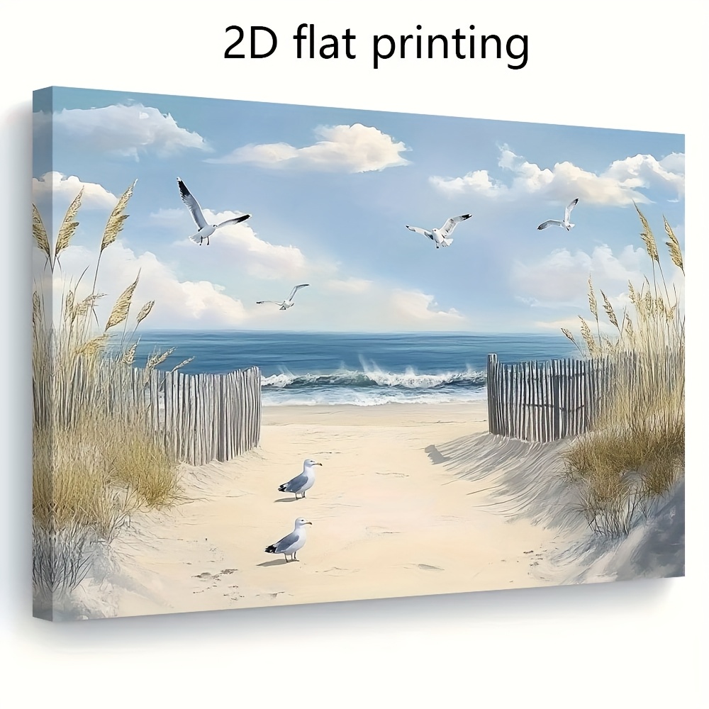 TEMU 2d Flat, 2d Flat, Posters & Prints 1pc Framed Beach Wall Art - Frame Ocean Painting Suitable For Home, Office, Cafe - & , Christmas,