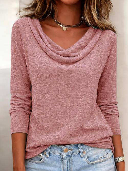 womens high solid shoulder t shirt top long sleeve blouse suitable for wear machine washable opaque shirt casual elegant basic wardrobe staple for layering everyday outfits