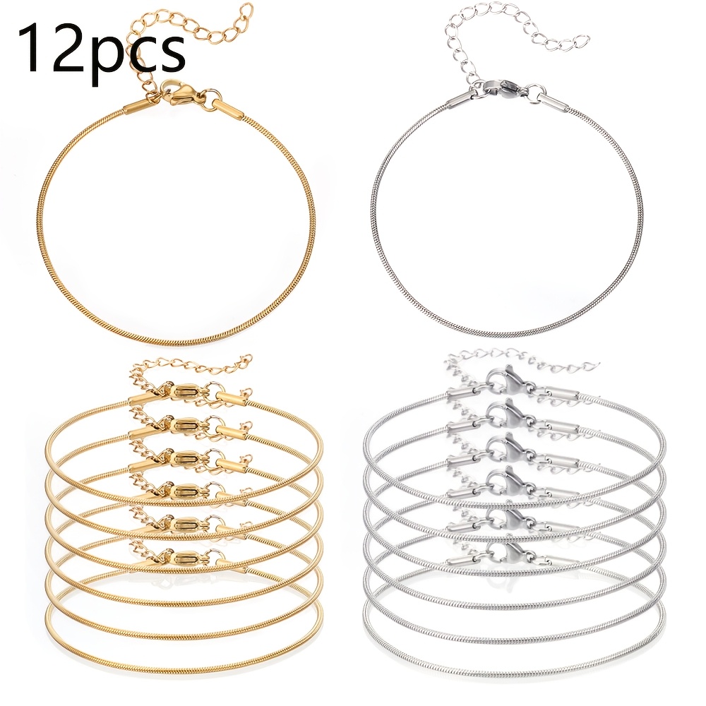 E-shop 12-teiliges Schlangenkettchen-Armband-Bastelset, inklusive Karabinerverschlüssen Endketten, geeignet für Damenarmband-Basteln,