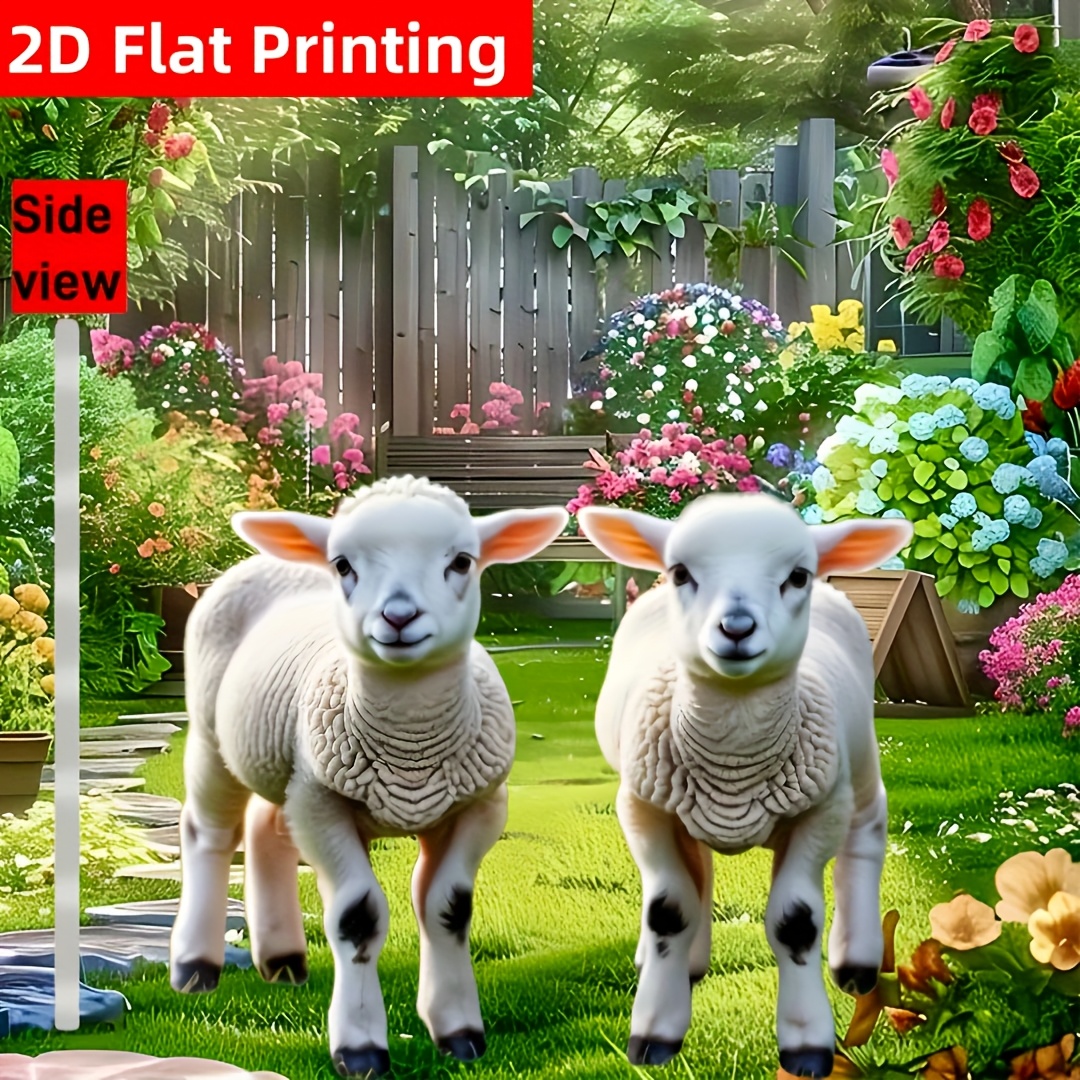 TEMU 2d Flat - A Set Of 2 2d Flat Garden Stakes Featuring 2 Adorable , Perfect For Yards, Gardens, Lawns, And Home Decor, A Touch Of Fun To Your Home