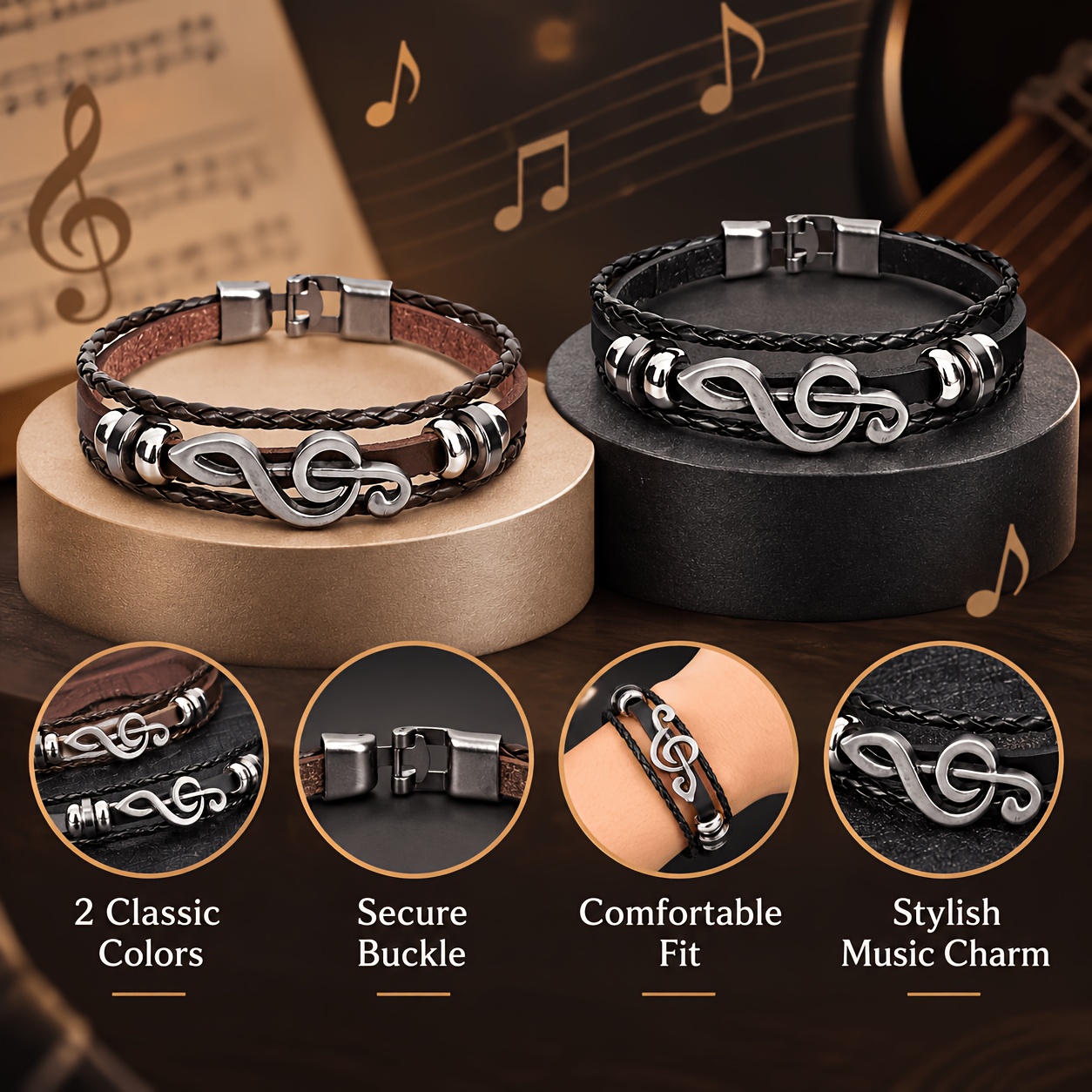 Unisex Music Note Multi-Layer Adjustable Cuff Bracelet