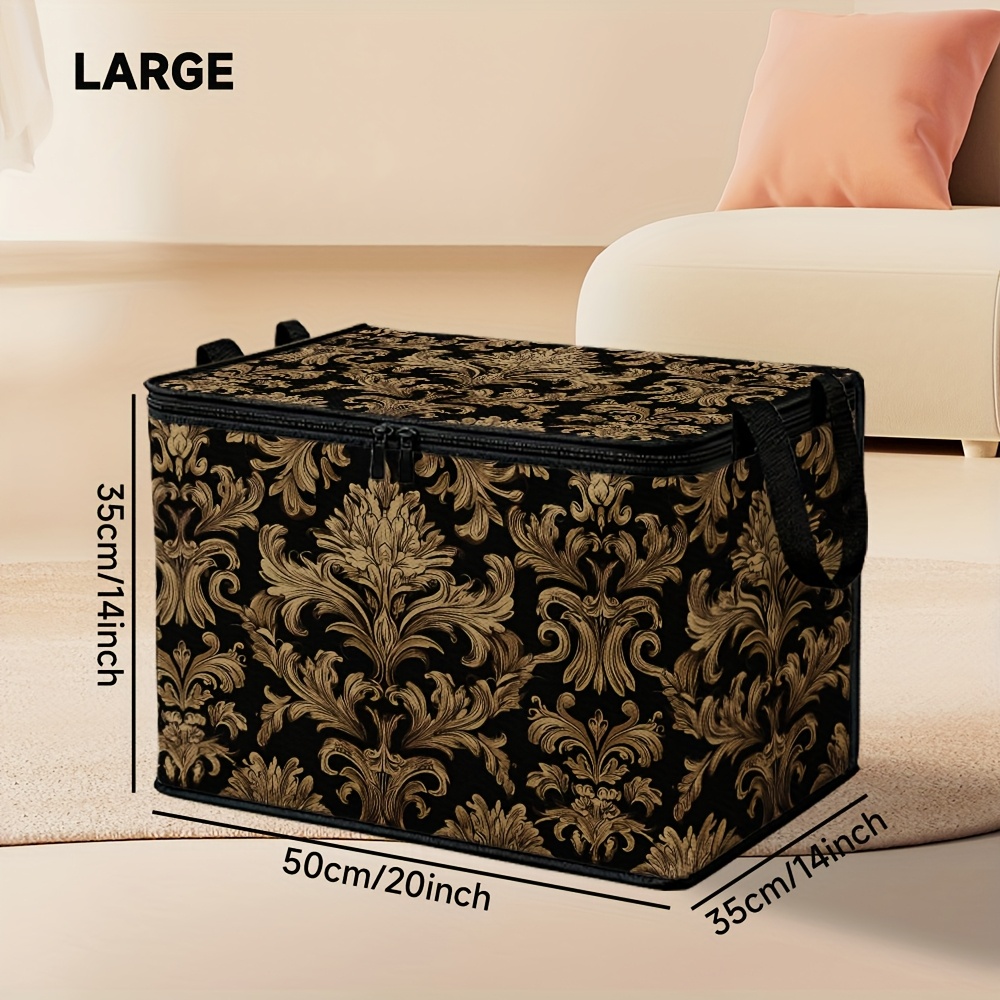 TEMU 1pz Elegante Cestino Vintage e Oro con Motivi - Grande Organizzatore Rettangolare con a Cerniera, per Ufficio, Camera da Letto, Armadio - Per