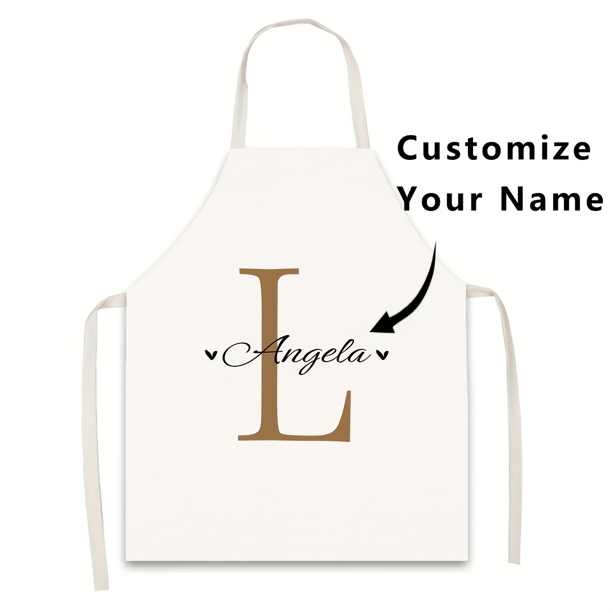TEMU 1pc Creative 26-letter Diy Name White Apron, Polyester Material Painting Handmade Cooking Baking Gardening Apron, Waitress Apron, Kitchen Dining