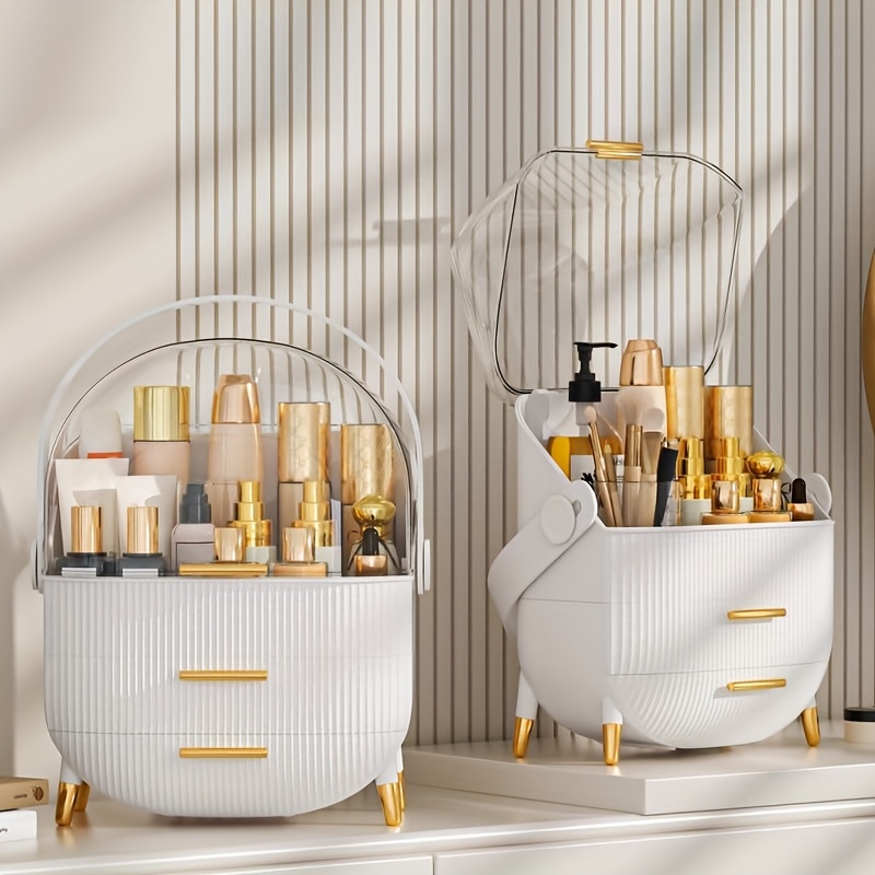 Makeup Storage Box Skin Care Storage Box with 2 Drawers, Makeup Display Cabinet with Transparent Lid, Bathroom Countertop, Bedroom Dressing Table, Lipstick Storage Box
