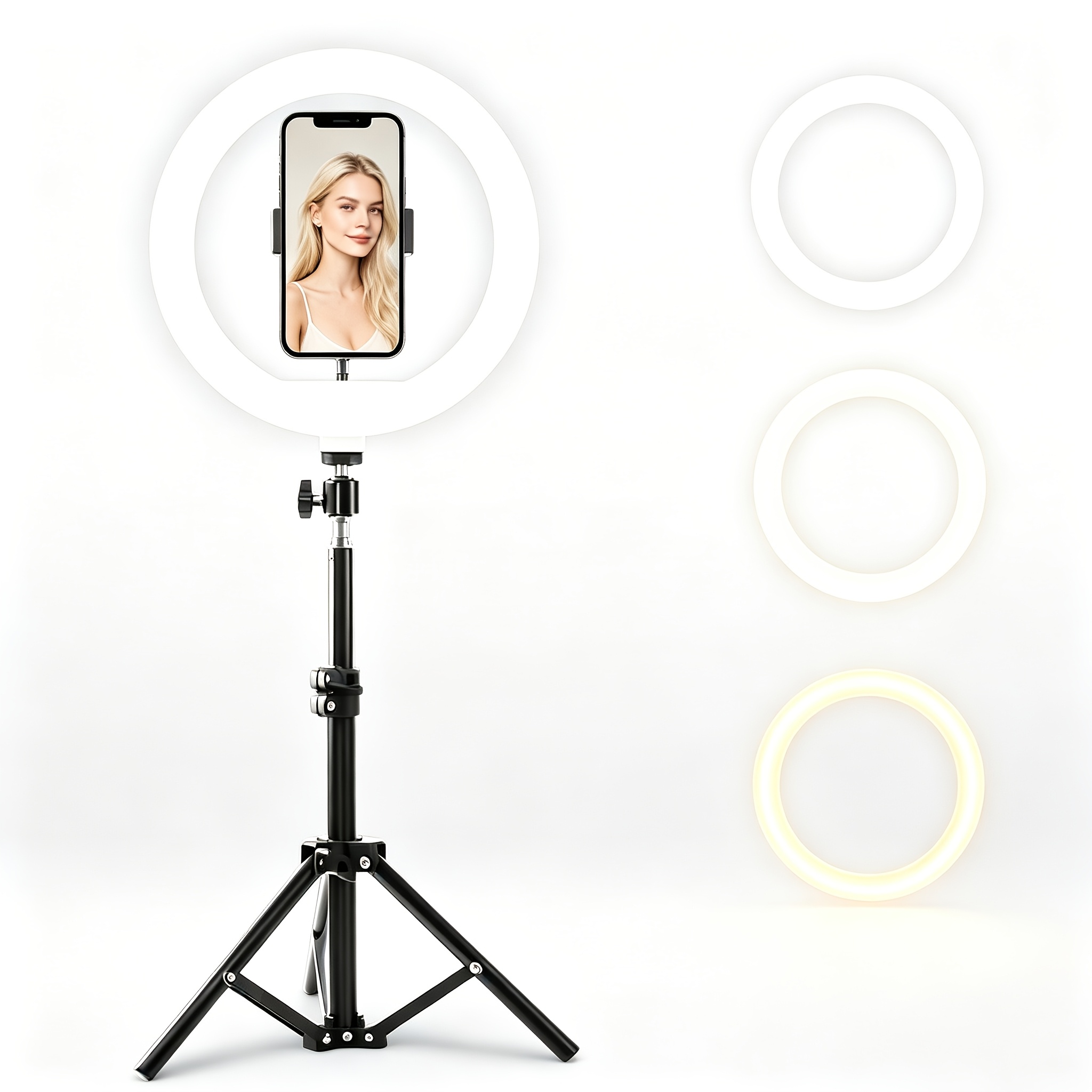TEMU Lumière annulaire à LED 10,24 pouces, intensité variable, alimentée par USB, avec support, 3 d'éclairage pour prise de vue sur bureau