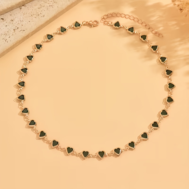 TEMU Luxurious, Elegant And Fashionable Women' Steel Inlaid Heart-shaped Synthetic Gemstone Chain, Daily Leisure Matching, Vacation Wearing, Neck