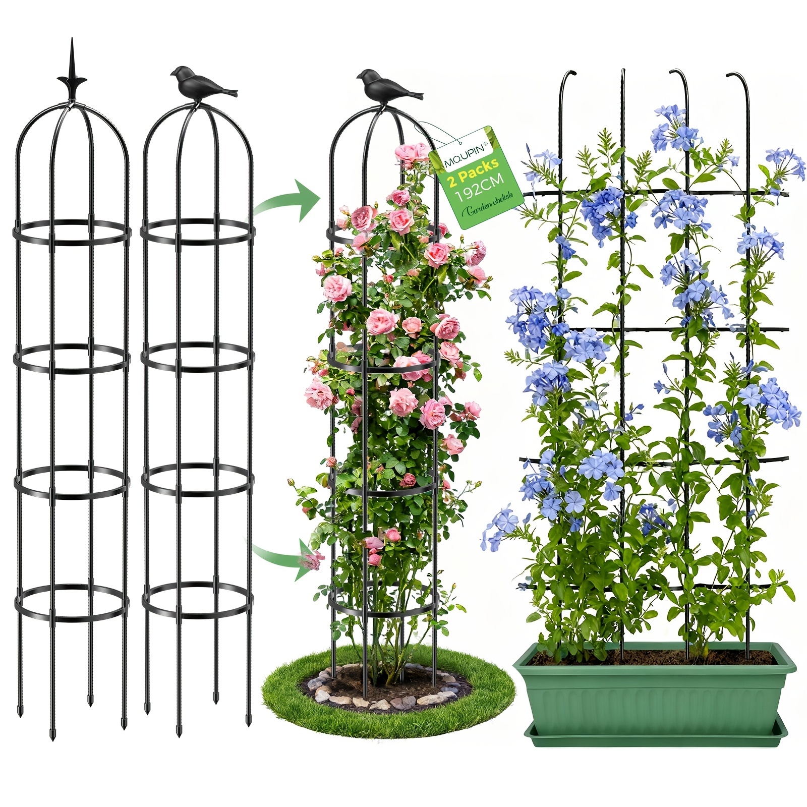TEMU 2pcs Tower-style Obelisk Garden Trellis, 74-inch Rust-resistant Metal Plant Stand, Suitable For Indoor And Outdoor Flowers, Vegetables, And ,