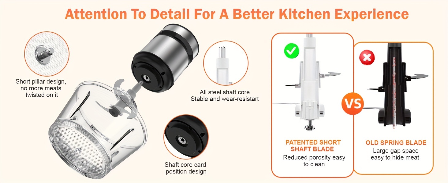 food processor 500w electric meat grinder food chopper with two 8 cup bowls   level blades 2 speed kitchen cutter for vegetable onion garlic meat nuts and baby food black Product details 4