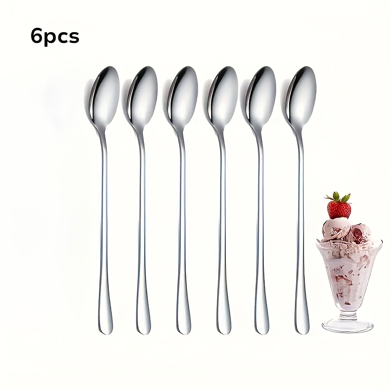 TEMU Cuchara de café y té de acero inoxidable de resistencia con mango largo - Cuchara multiusos para helados con mango largo para bebidas