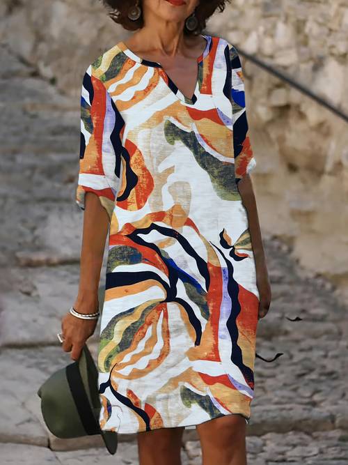 womens spring autumn casual vacation printed v neck short sleeve dress