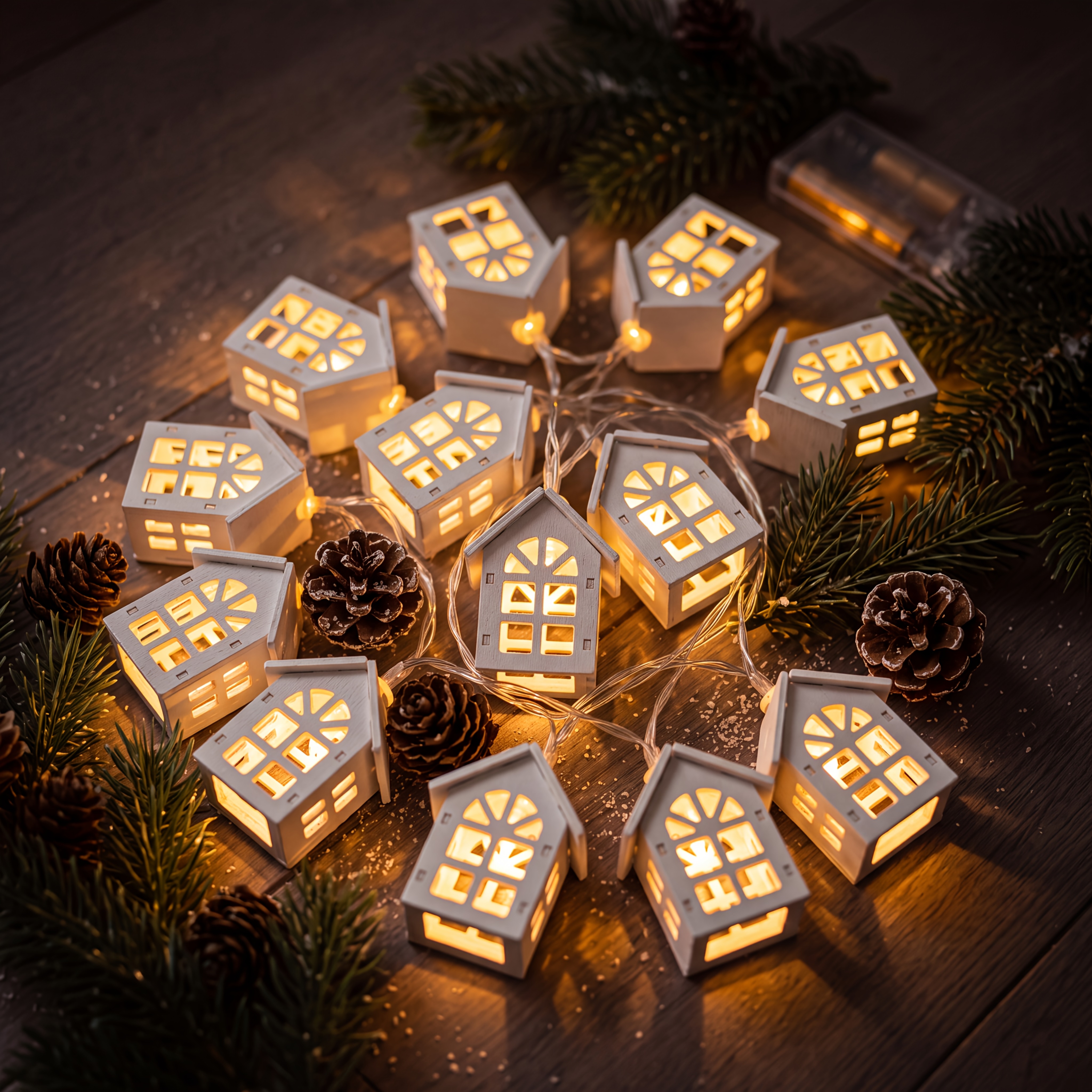 TEMU 1 pièce Guirlande lumineuse LED en bois, 2 mètres avec 10 lumières, piles non incluses, guirlande lumineuse décorative de maison en bois pour