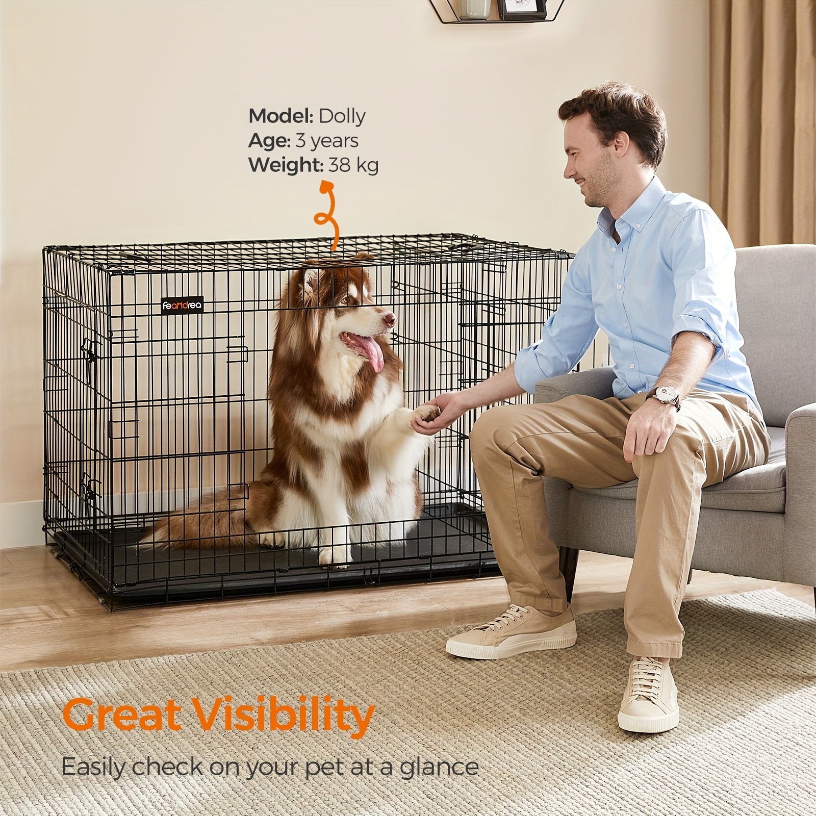 E-shop Schwarzer Hundebox, Hundebox mit zwei Eingängen, Abmessungen 122 x 74,5 x 80,5 cm