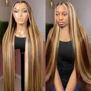 Highlight 13x4 HD Lace Front Echthaarperücken für Frauen P4 27 Ombre Braun Knochen Glatt Kleberfrei Transparent Peruanische Lace Frontalperücken 28 30 32 Zoll Lace Closure Perücke Farbige Perücke Details 0