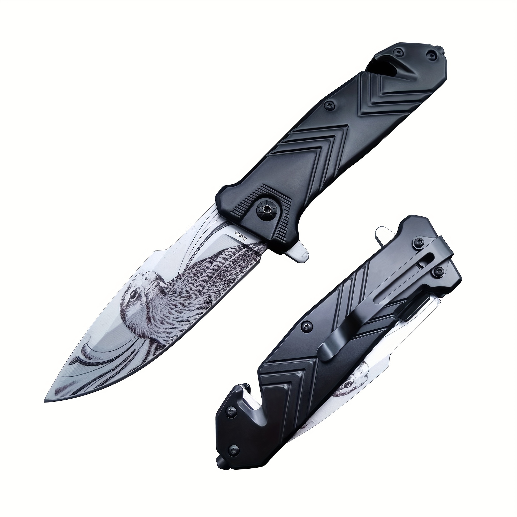 TEMU Color Printing Eagle Outdoor Folding Knife, High Hardness Stainless Steel Knife, Camping Pocket Knife, Multi-purpose Fishing Knife Da338