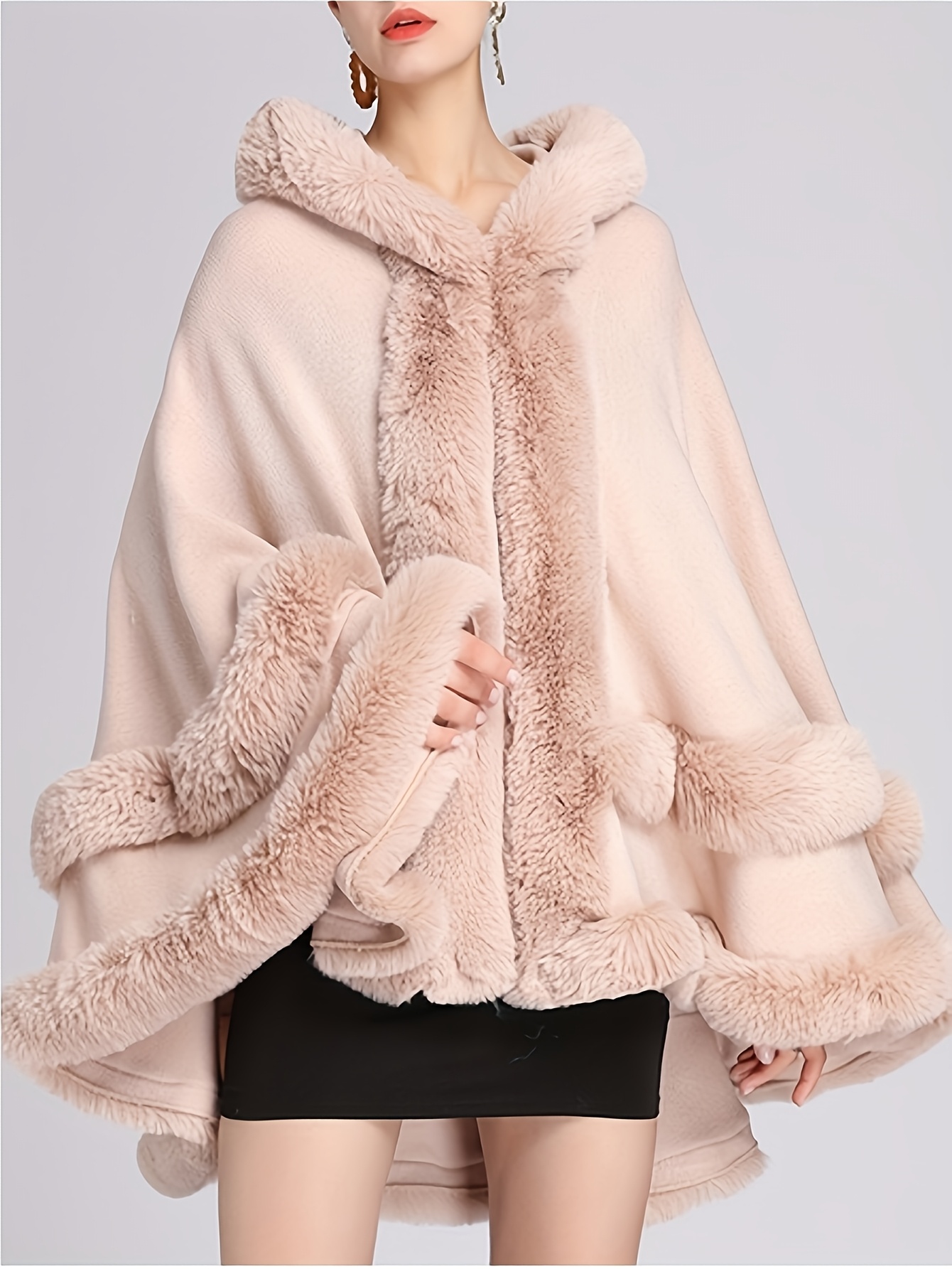 women' layered fur shawl cape coat middle - Temu United Arab