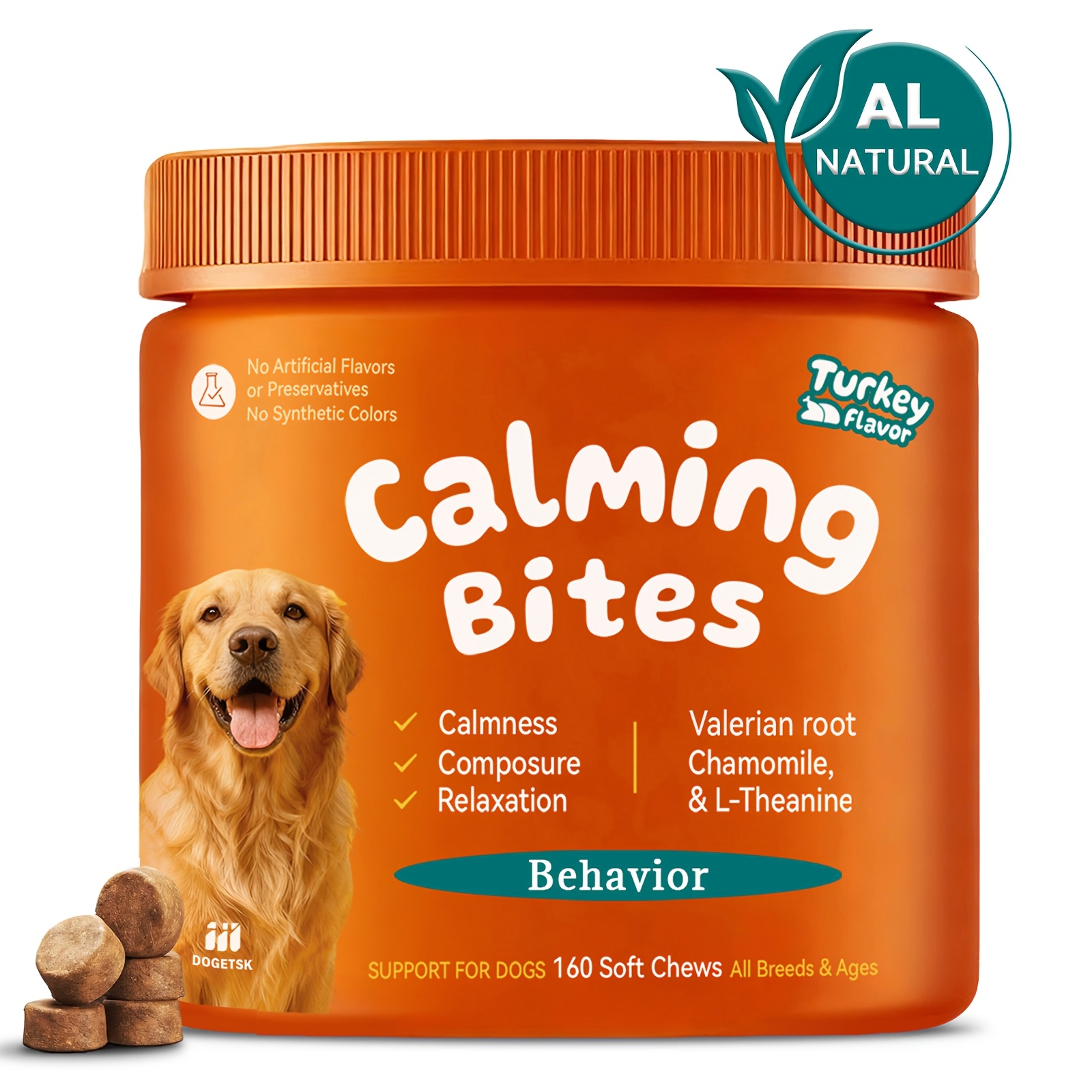 TEMU Dog Chewable Tablets - Supports Daily Stable Performance, Premium , Easy To , Pet Supplies, Treats, Dog Training, Relaxation, Suitable For All Breeds, Turkey Flavor, 160 Tablets.