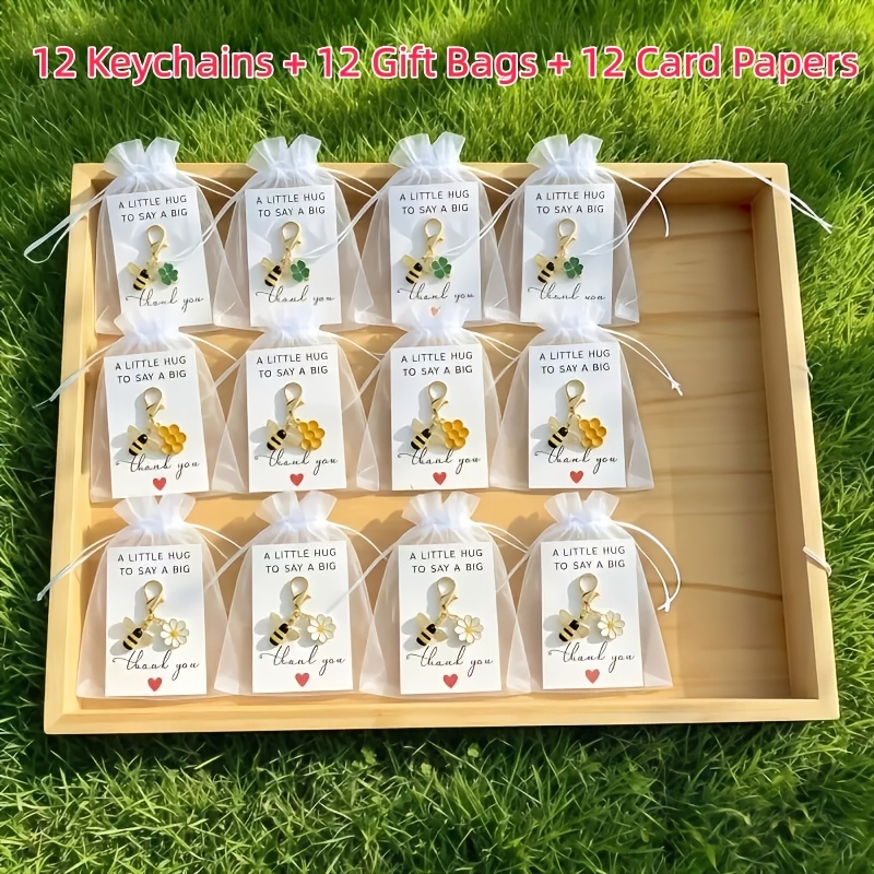 TEMU 36pcs For Bee Keychain Set, The Perfect Stylish Gift For - 12 Keychains And 12 Gift Bags And 12 Card Papers, Encouragement Gift, Fun Present For