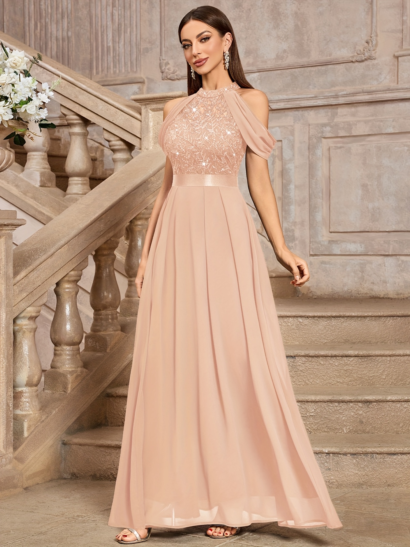 chinese dress ladies Devina Silk Chiffon Lace Maxi Dress Orchid Ice / Xs