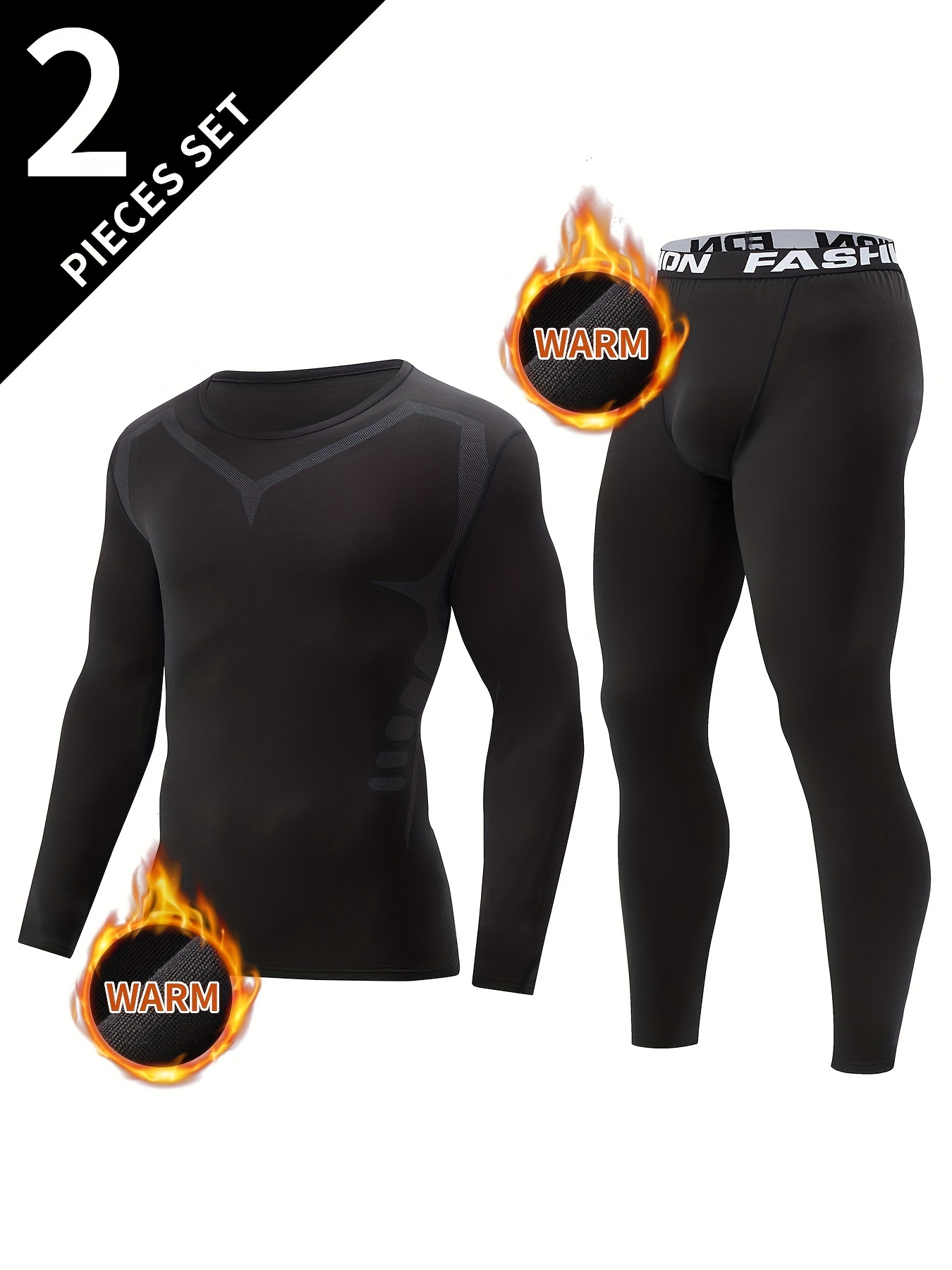 2 Conjuntos de Camiseta Térmica de Compresión para Hombre - Capa Base Transpirable y Absorbente de la Humedad - Leggings Básicos de Manga Larga y Cinturón con Letras - Perfectos para Correr y Fitness