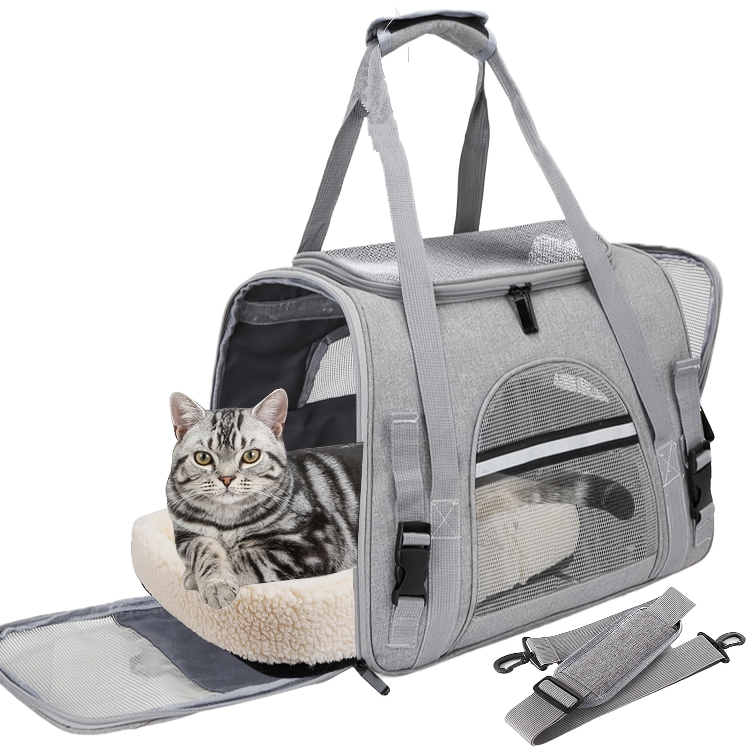 Cat Bag- Cat Carrier Soft For Medium Or Large Cats Up To 20lbs, With Dual-sided Cushion, Secure And Foldable Bowl, Dog Carriers For Small Dogs