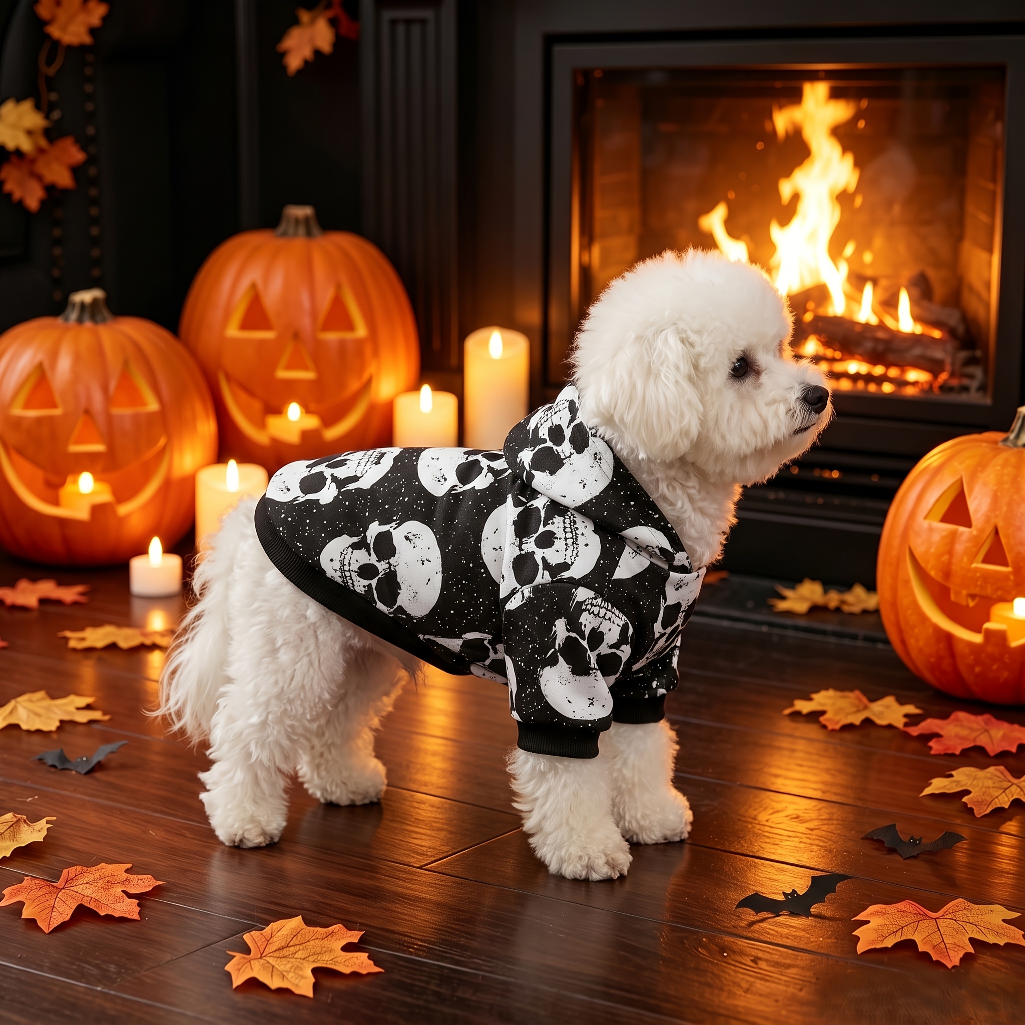 Image of Dog Hoodie Halloween Shirts Clothes Dog Doggy Spooky Pattern Dog Clothes Dog Sweatshirts Apparel Pet Turtleneck Puppy For Party Chihuahua Yorkie French Bulldog Corgi