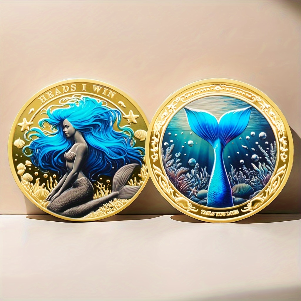 

1pc Hand-painted Commemorative Coin, Novelty Collectible Souvenir, Iron Material, Suitable For Collectors Aged 14 And Up - Ocean Themed Metal Coin Collectors Item