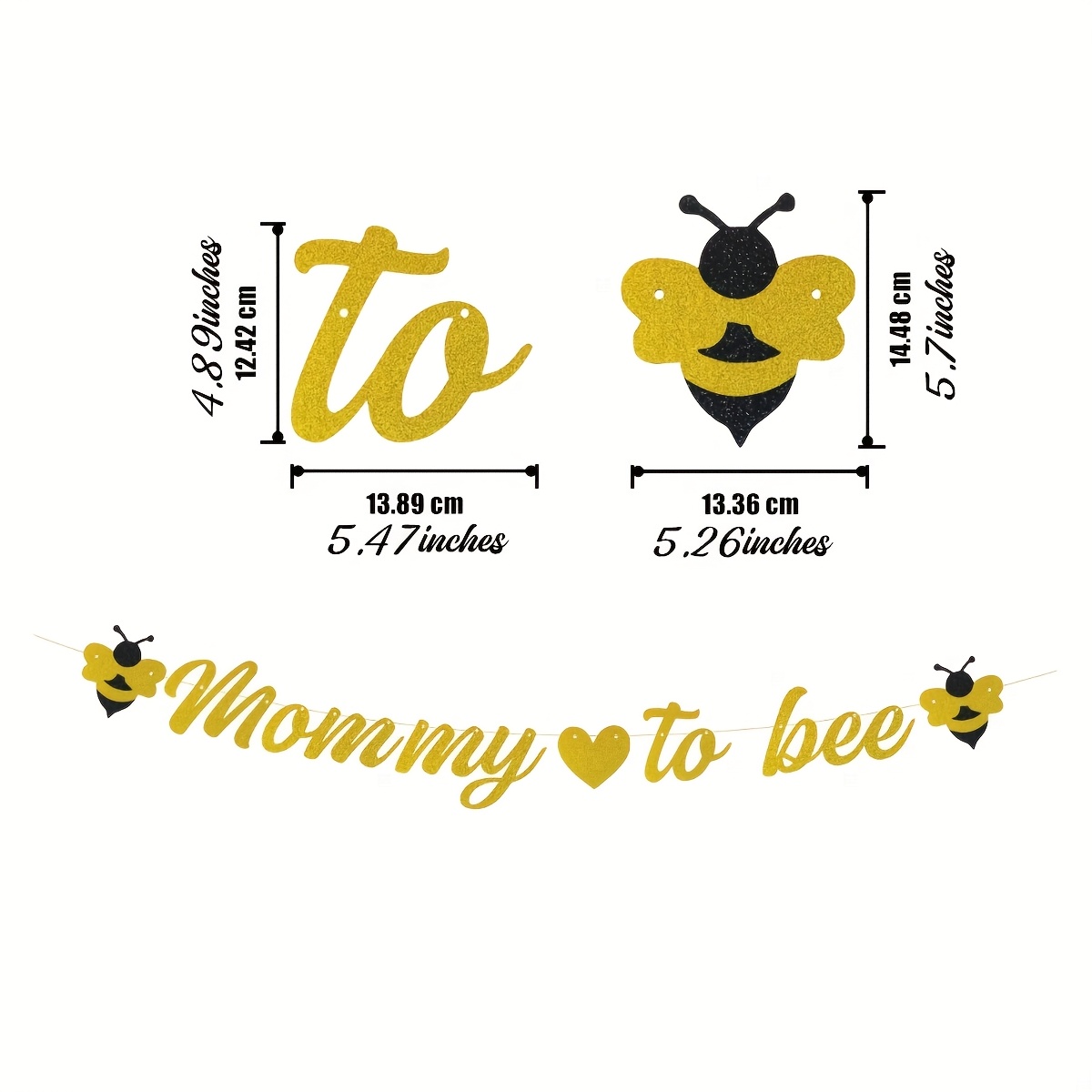 Image of Golden Glitter "mommy " Banner - Bumble Bee Themed Party Decoration For Shower & Pregnancy Celebrations, Paper Material, Room Decor