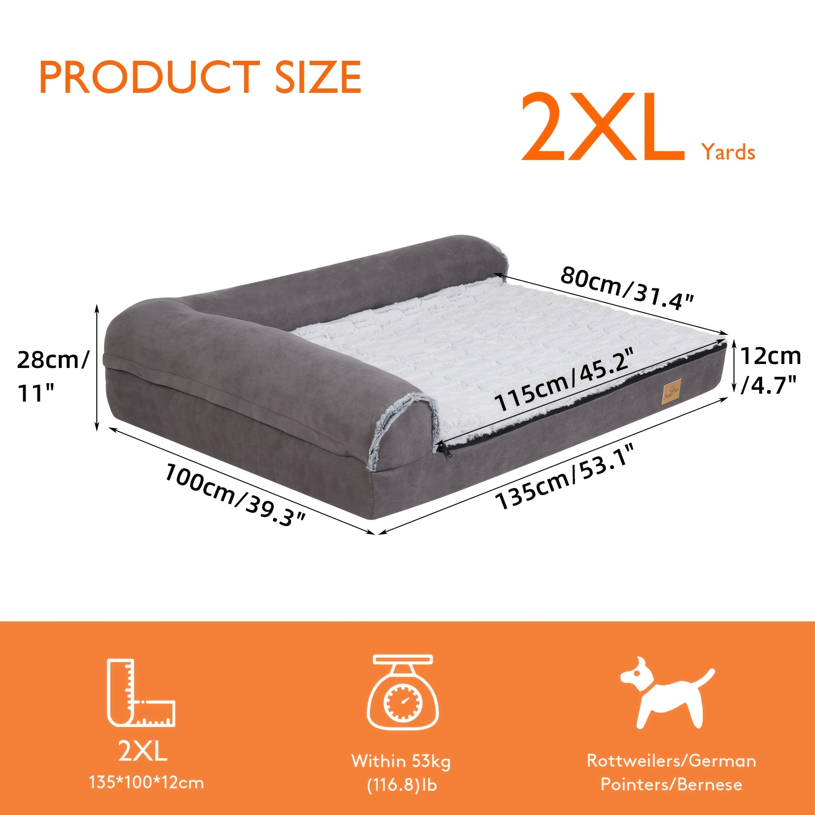 Image of 1pc Soft Dog Bed Mat For - Removable And Washable, Spine-supportive Pet Sleeping Pad With Pillow, Fits Pets Up To 30kg/66lbs, 42kg/93lbs, 53kg/117lbs, Ideal For Small To Large Dogs