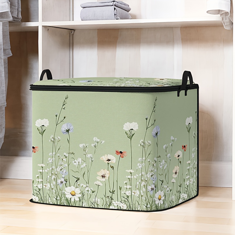 E-shop Große Kapazität Sterndeckel Aufbewahrungsbox mit Buntem Blumenmuster, Faltbarer Organizer für Decken und Steppdecken, Langlebiger