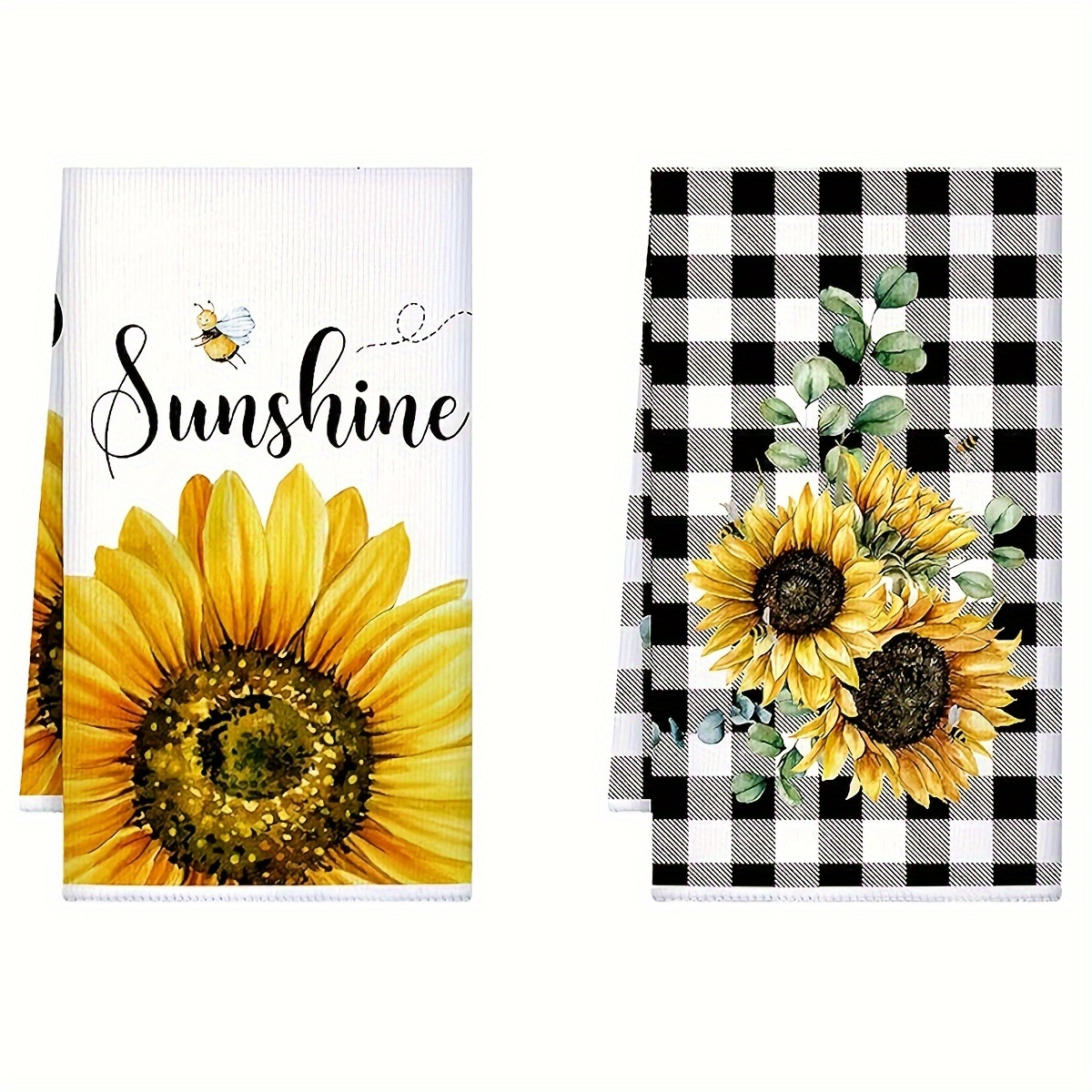 TEMU 2/4pcs, Sunflower Printed Towel Set, Super Soft, Quick-dry & Absorbent, Modern Style, Microfiber Material, For Kitchen And Household Use