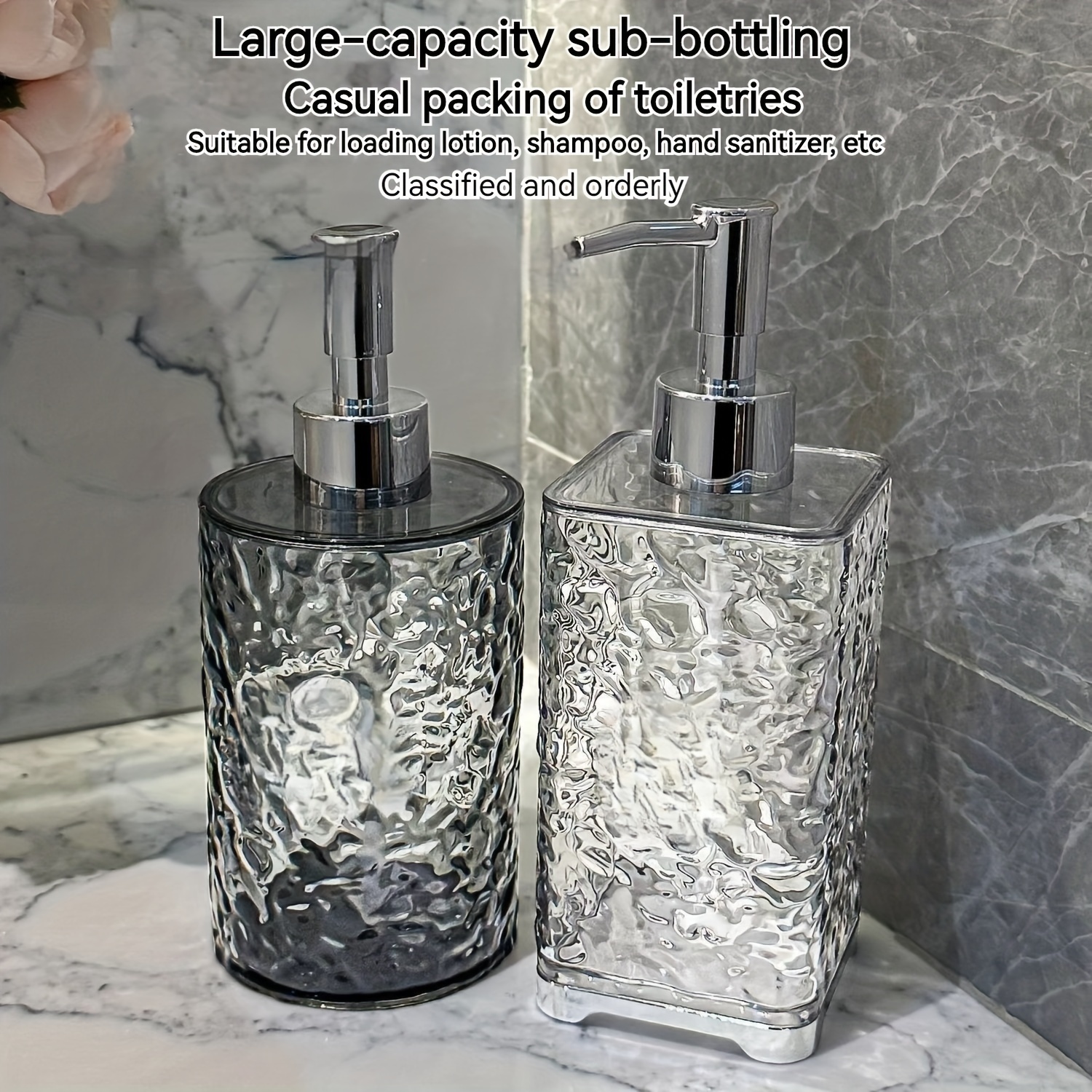 

1pc Textured Plastic Soap Dispenser, 400ml/13.53oz, Refillable Bathroom Shower Gel, Shampoo Lotion Pump Bottles, Elegant, Decorative, Bpa-free, Bathroom Accessories