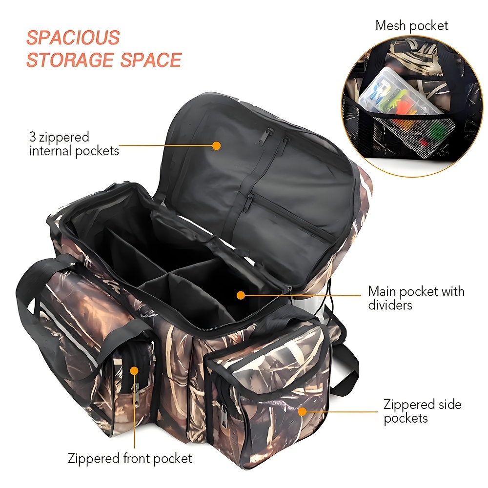 TEMU Waterproof Fishing Tackle Bag - Nylon, Zippered Storage For Saltwater Gear, 19.68x11.81x9.84in, Design