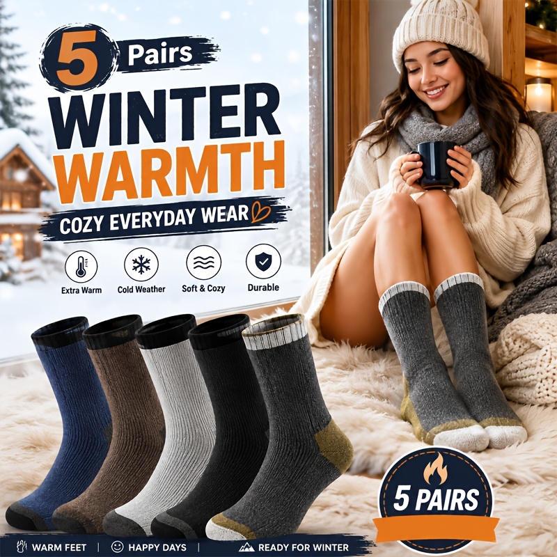 TEMU 3/5 Pairs Wool Socks Mens Extra Thick Wool Winter Warm Thermal Socks For Men Mens Socks Size 7-13