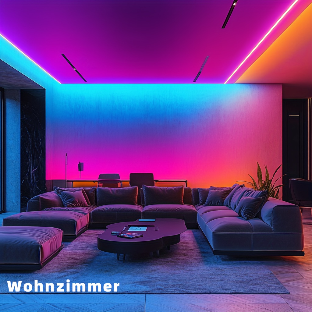 Intelligente LED-Streifenleuchten für Schlafzimmer, mit RGB-Farben, steuerbar über App und Fernbedienung. Perfekt für die Heimdekoration, diese farbwechselnden Lichter sind ideal für Partys und Feiertagsfeiern.