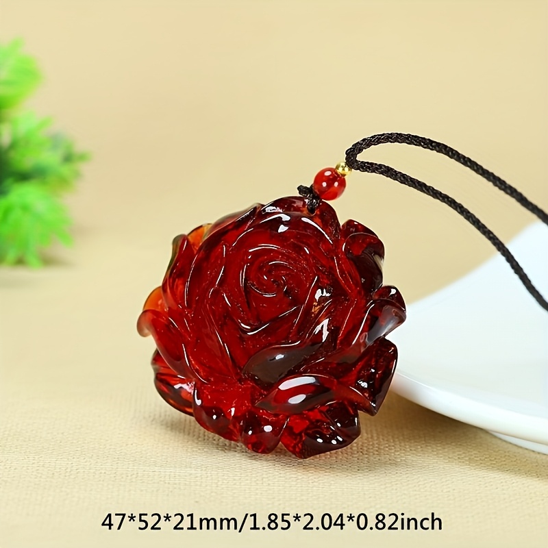 Beeswax Blood Peony Flower Pendant Necklace