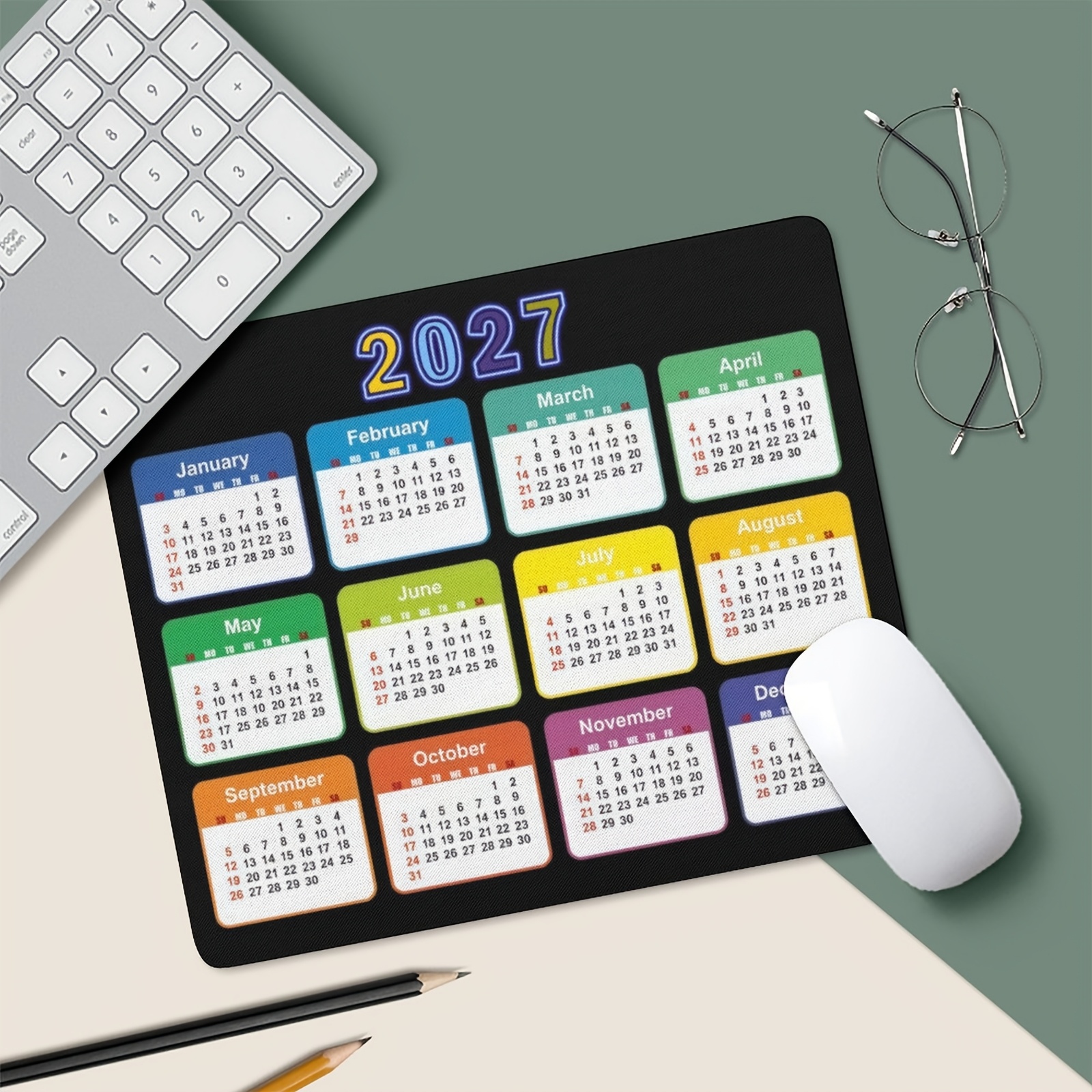TEMU Mouse Pad - Non-slip Rubber Base, Large Desk Mat, Durable Computer Mouse Pad With Monthly Layout, Suitable For Laptops And Desktops, Office Desk