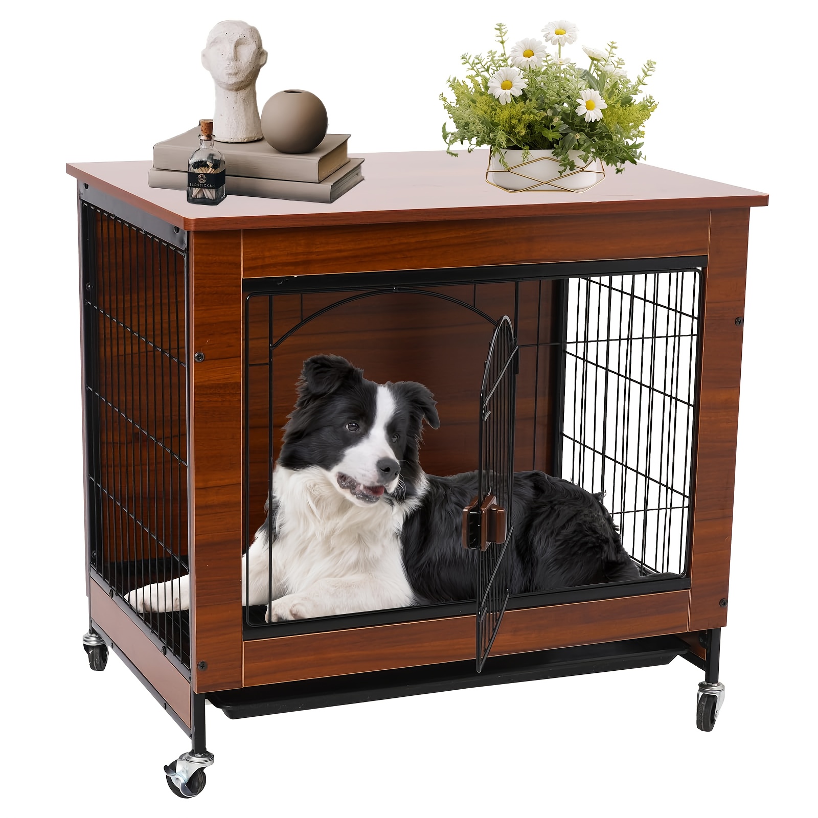 Dog Crate Furniture With Cushion, Wooden Kennel Table With , Indoor Dog House