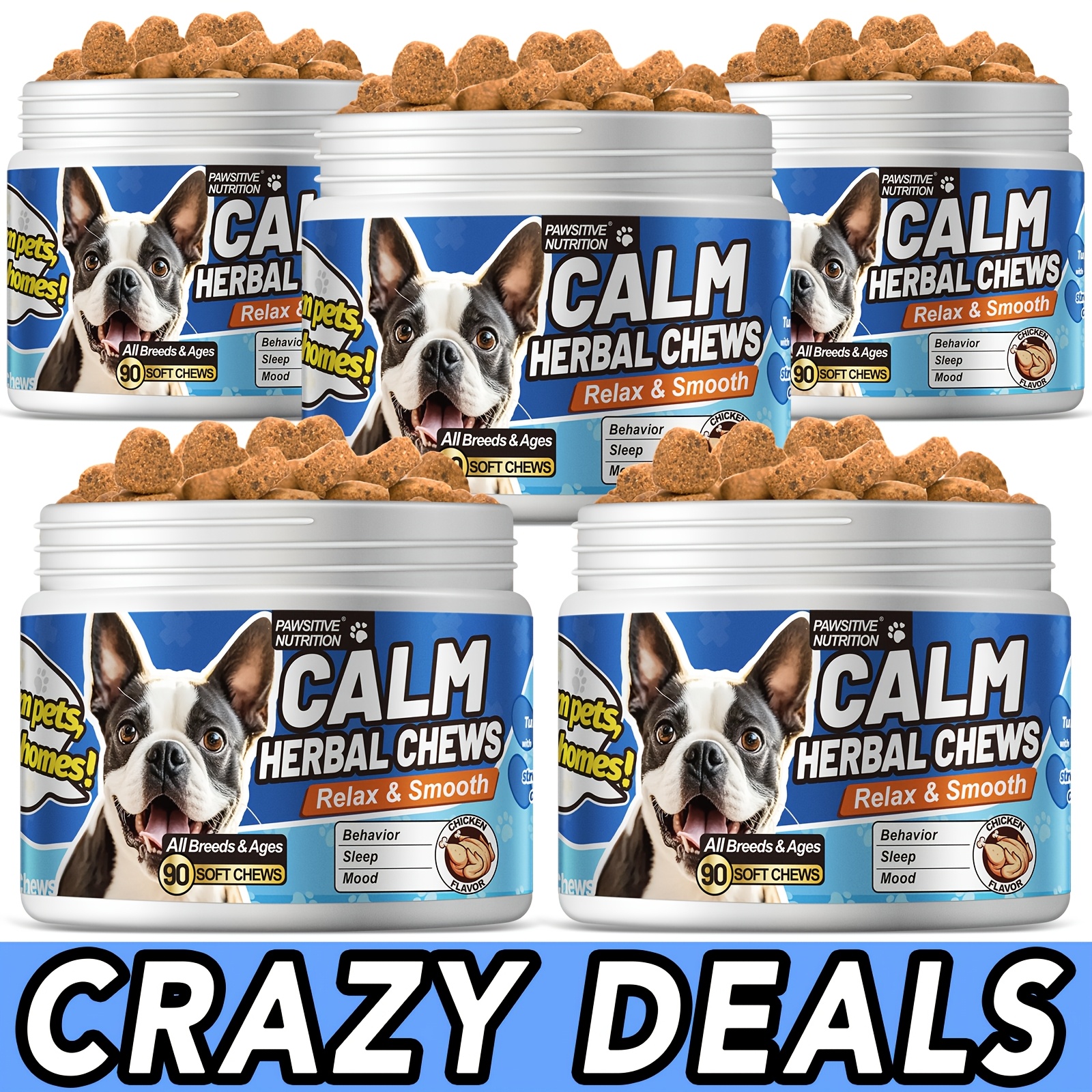 TEMU [5pcs | 450 Package]herbal Calming Chews For All Dogs&cats|pet Barking |sleep&mood, Thunder, Fireworks|chicken Flavor