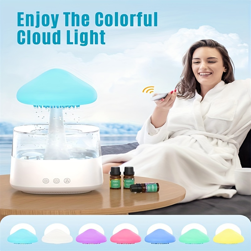 450ml rain cloud mushroom humidifier with remote control 7 light soothing waterfall sound usb powered for bedroom office enhances white bedroom humidifier decorative humidifier polypropylene build humidifiers for bedroom details 3