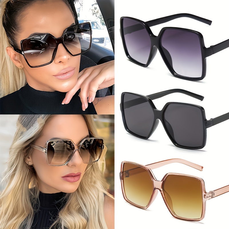 3 piece oversized square fashion glasses men women retro 