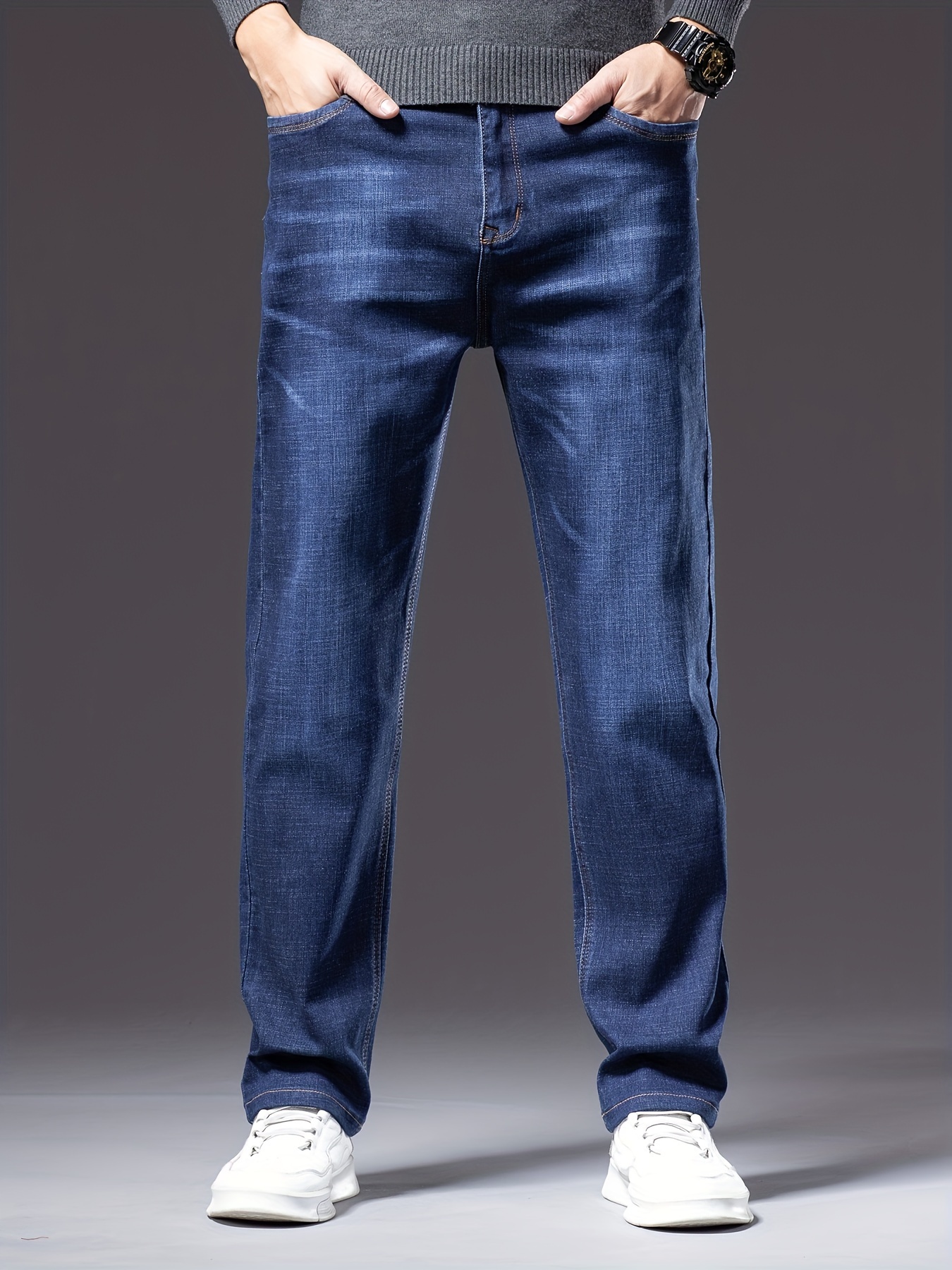 Men'S Casual Versatile Stretch Jeans, Loose Casual Jeans, Straight Mid-Waist Fashion Versatile Spring And Fall Jeans, Suitable for Daily, Business And Outdoor Wear