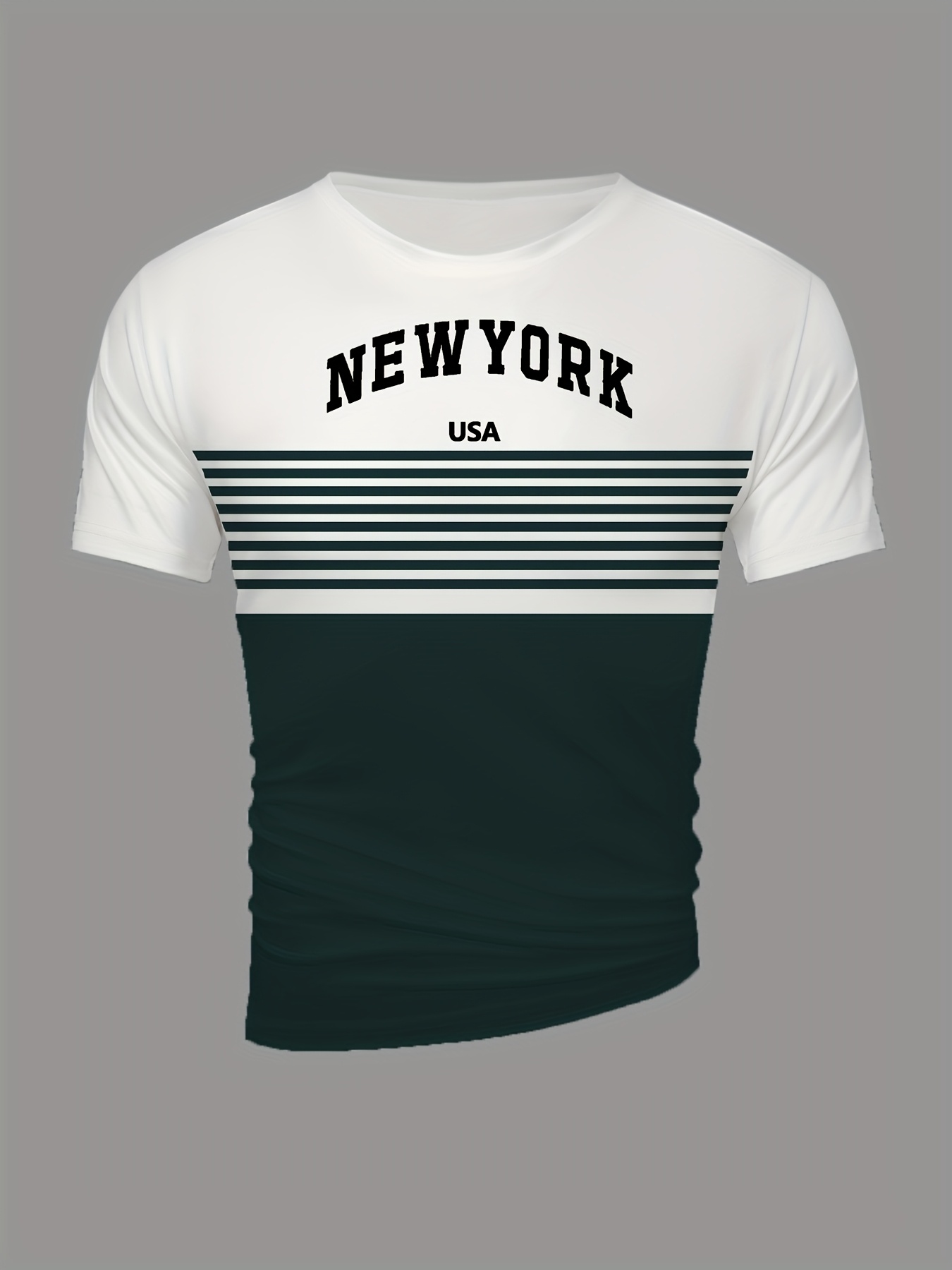 Men's New York USA 3D Print Striped T-Shirt - Casual Summer Sportswear, Oversized Red and White Short Sleeve Tee with Asymmetrical Stripes