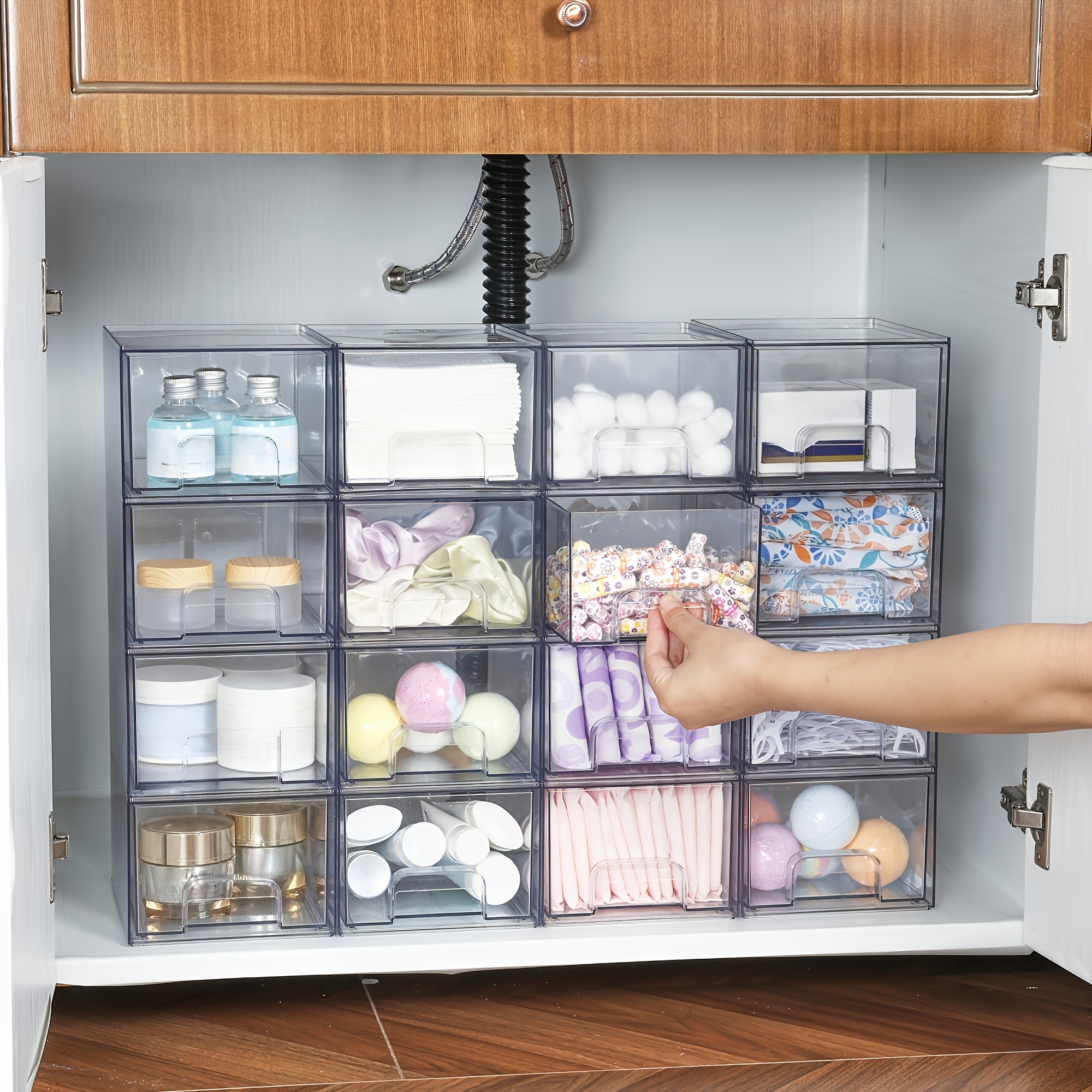 Set of 4 Transparent Stackable Storage Drawers